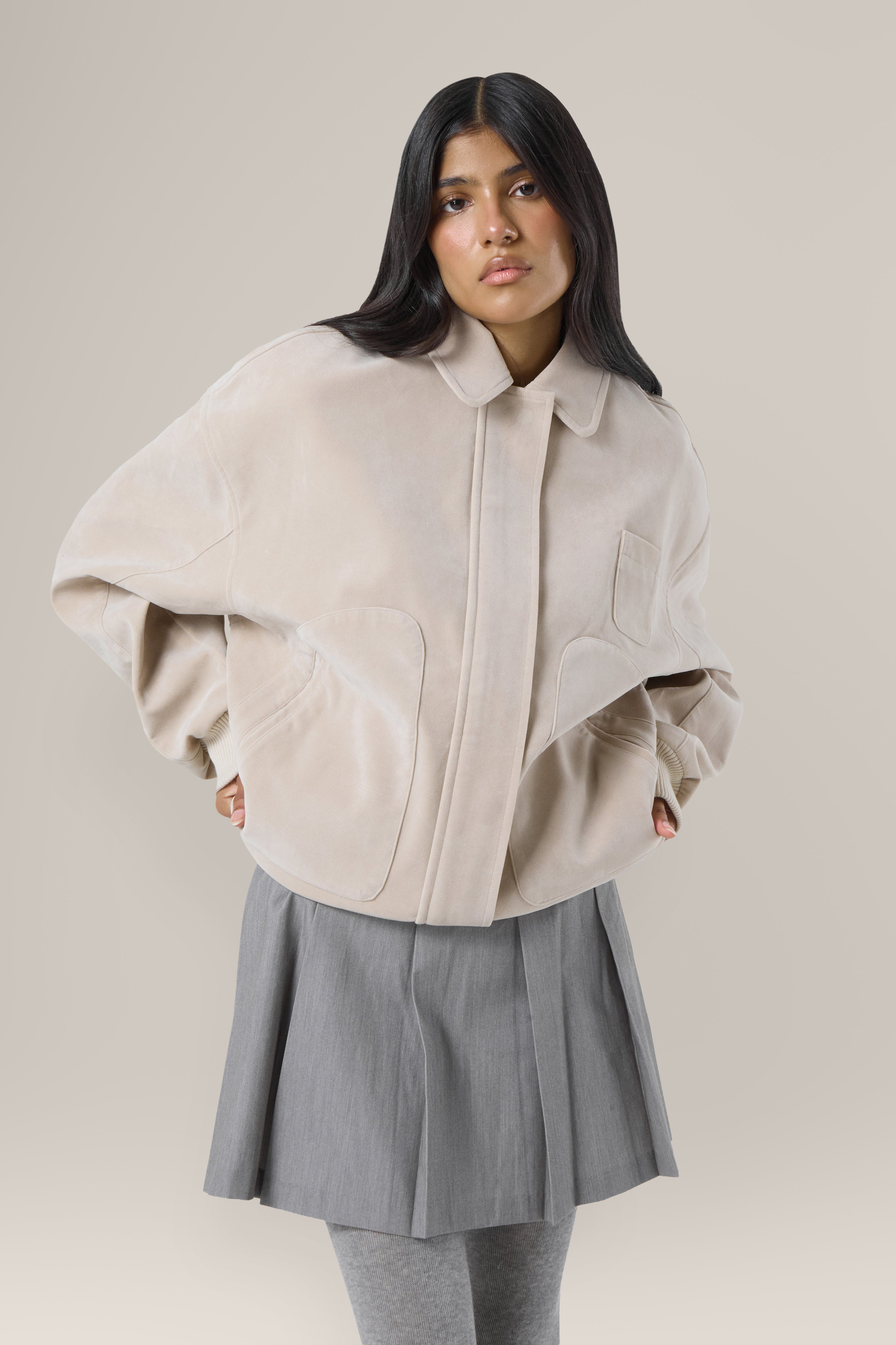 Martha Faux Suede Jacket in Beige